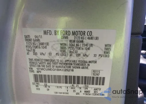 2011 Ford Escape Limited z USA, uszkodzony, nr VIN 1FMCU9EG1BKC25218